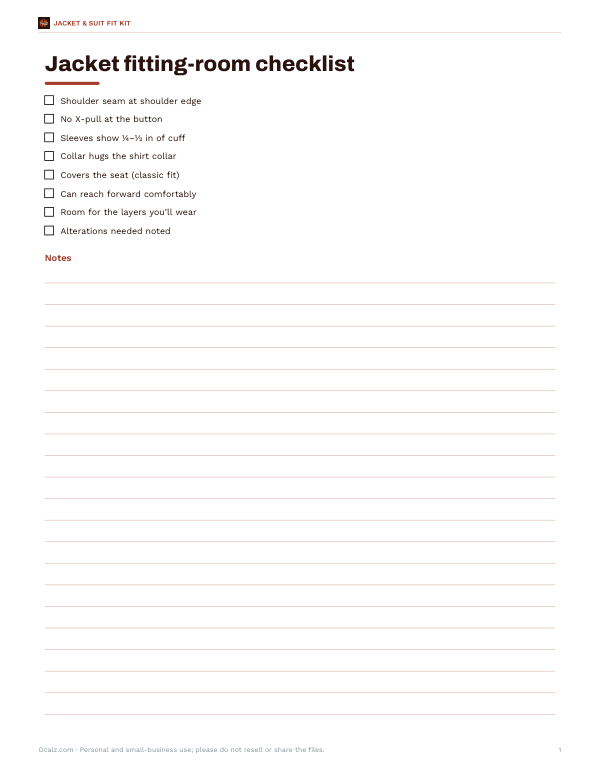 Preview of Printable Jacket Fitting Checklist